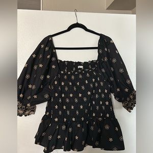 Embroidered Smocked Crop Top